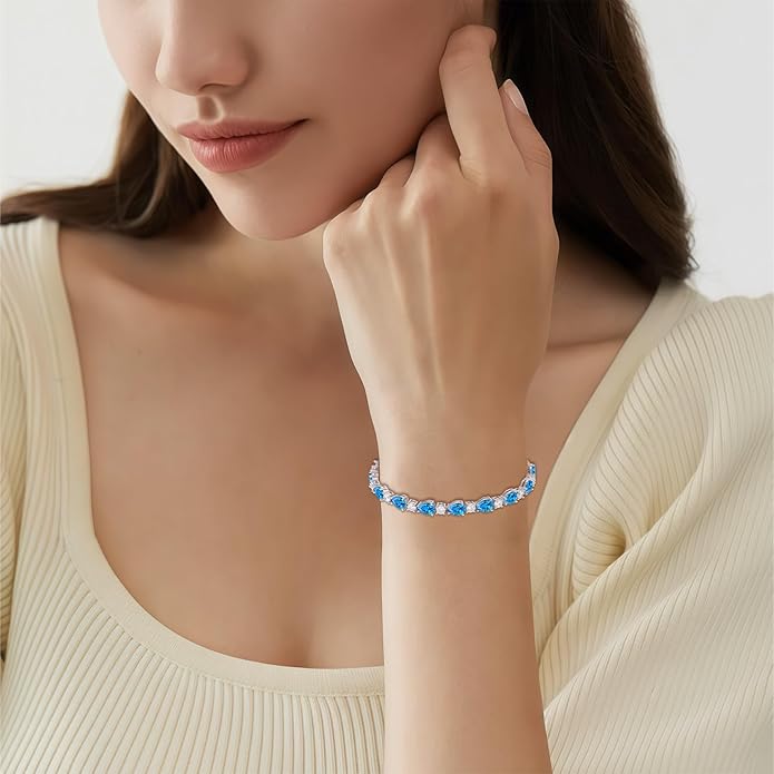 Birthstone Tennis Bracelet for Women 925 Sterling Silver Pear Shaped Gemstone Jewelry Gifts for Her