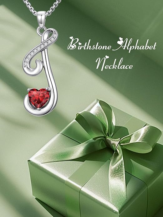 Valentines Day Gifts for Women Alphabet A to Z Initial Birthstone Pendant Necklaces for Women - 18k White Gold Plated Personalized Name Jewelry Valentine Mothers Day Birthday Gifts for Women Her Girlfriend