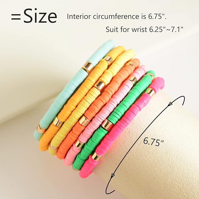GOOJIDS Surfer Heishi Clay Bead Bracelets for Women Bohemian Stackable Gold Plated Beaded Stretch Bracelets Elastic Layering Friendship Bracelets Set Boho Jewelry
