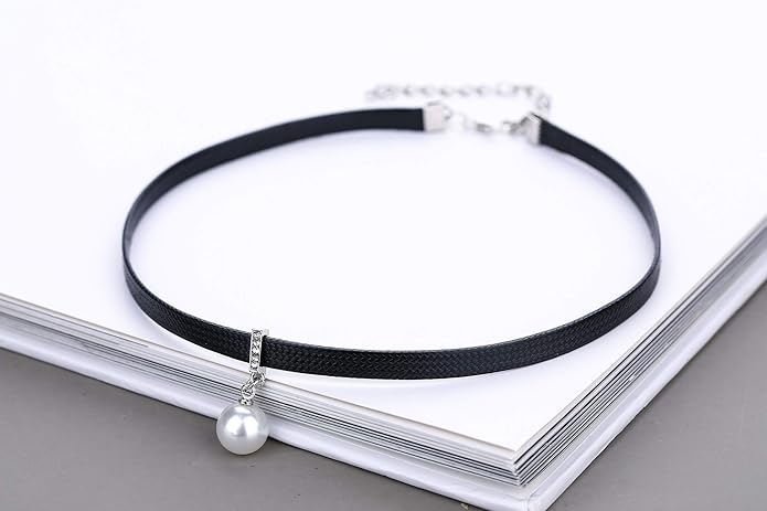 Yonhon Black Choker Necklace for Women,Gold/Siver Tone Choker Necklace with Elegant Pendantant