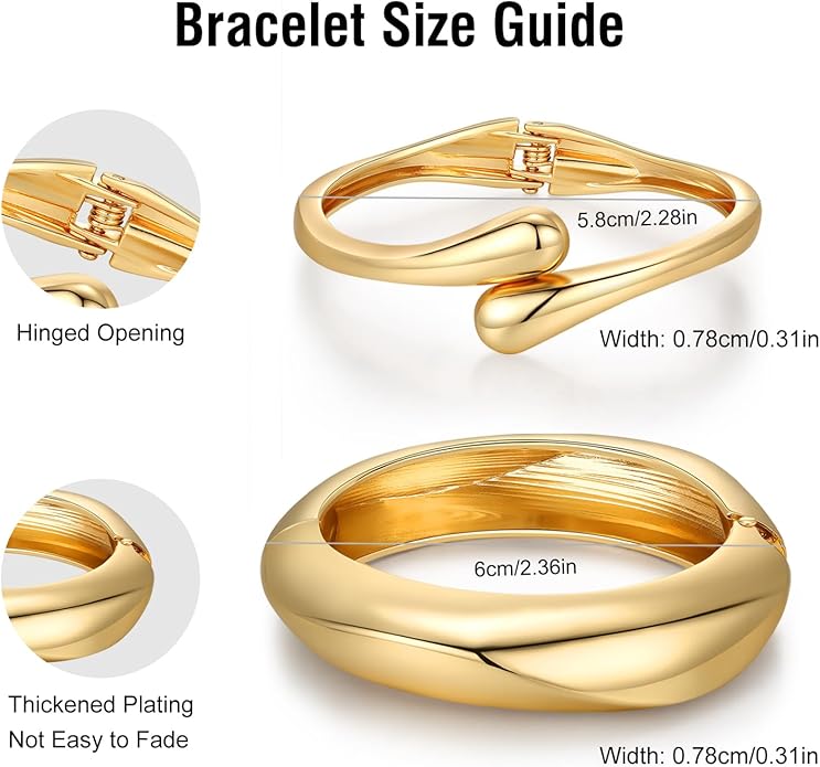 Chunky Gold Bangle Bracelets for Women Trendy 14K Gold Plated Cuff Bracelets Stack, Dainty Bracelet Sets Fashion Jewelry Gift