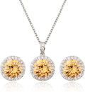 Bridal Crystal Jewelry Set - Sterling Silver Round Cubic Zirconia CZ Rhinestone Halo Birthstone Pendant Necklace Stud Earrings Set for Wedding Bride Bridesmaids Birthday Gift