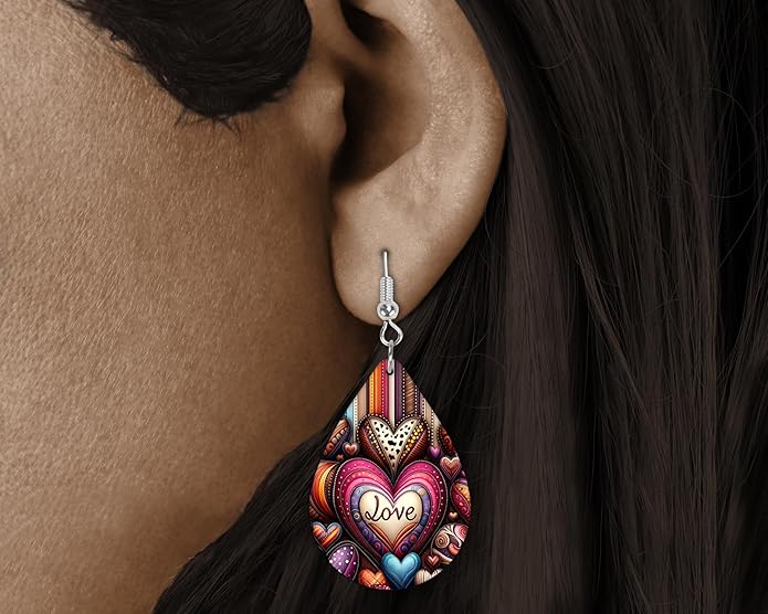 Teardrop Wood Earrings Light Weight Printed Image Dangle Jewelry, Fun and Funky