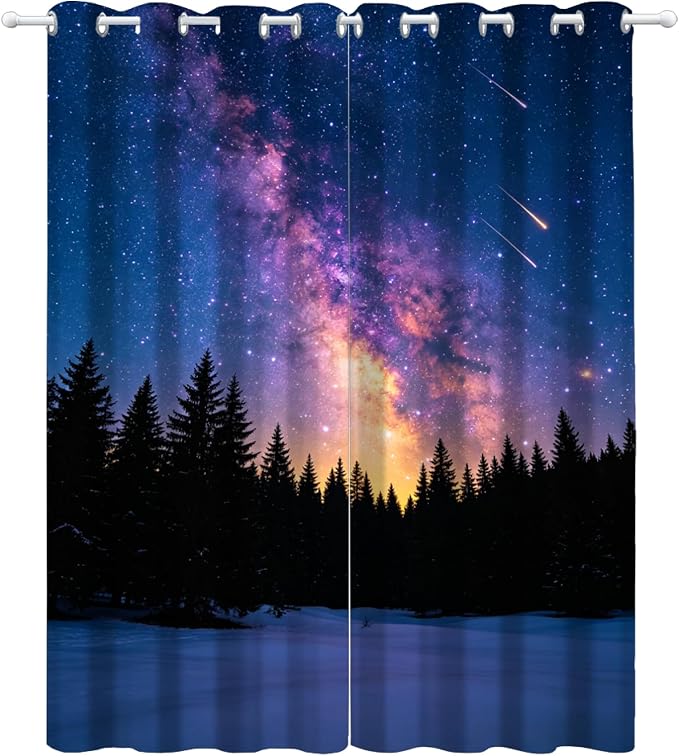 Forest Curtains for Bedroom Living Room Decor, Milky Way Meteor Shower Blackout - Image 2