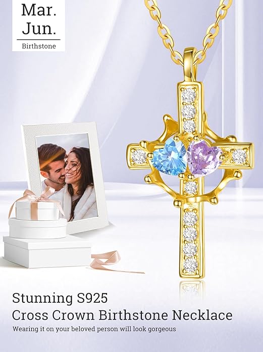 Valentine's Day Gifts for Wife 925 Sterling Silver Double Birthstone Pendant Necklaces I Love You for Always and Forever Necklace Anniversary Birthday Gifts for Wife Girlfriend Mom Her