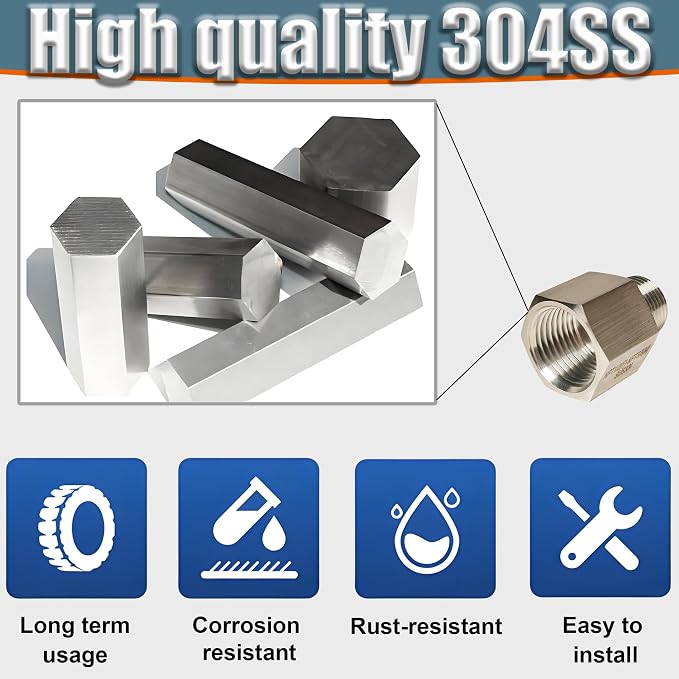 1/4" Female to 1/8" Male NPT Reducer Adapter, 304 Stainless Steel Reducing Pipe - Image 4