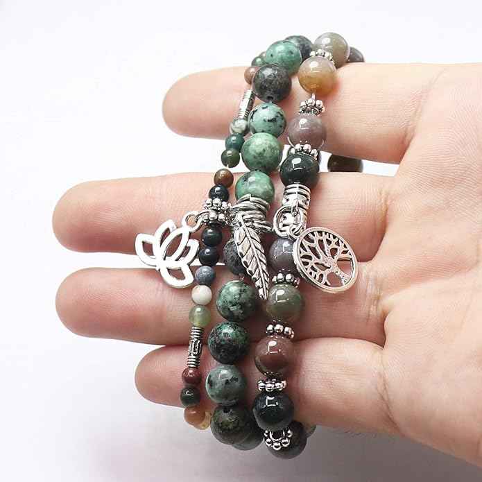 UEUC Tree of Life Yoga Healing Stone Bracelets,Multilayer Lotus Chakra Stone Reiki Bracelet Sets,Anxiety Crystal Natural Stone,for Women Stress Relief