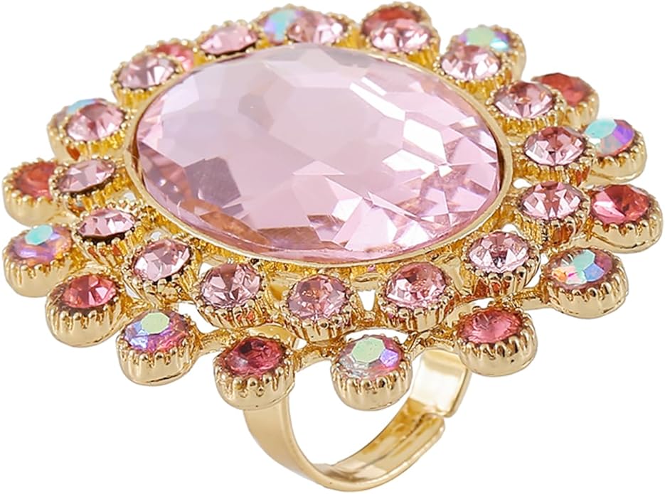 PINK TOWN Vintage Rhinestone Glass Finger Rings,Fashion Crystal Adjustable Open Wrap Knuckle Ring Boho Big Oval Stackable Rings Statement Ring Engagement Wedding Cocktail Party Rings Jewelry