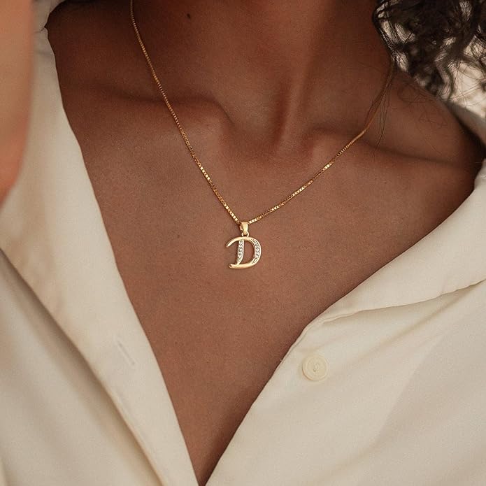 Initial Necklace for Women, 14K Gold Plated Box Chain Letter Pendant, Trendy Name Necklace, Dainty Personalized Jewelry Valentines Day Gift for Her