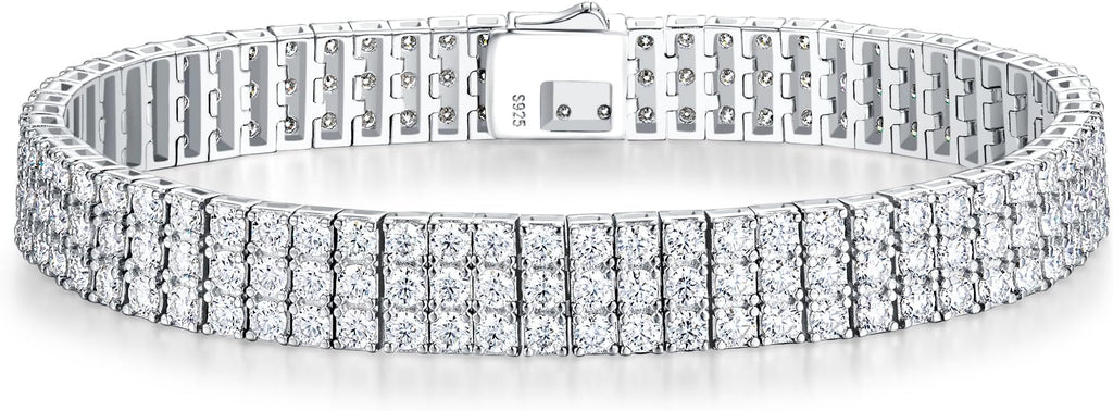 FANCIME Moissanite Tennis Bracelet 11.88 Carats 3-Row 925 Sterling Silver Tennis Bracelet 2.5 mm D Color VVS1 Round Cut Moissanite Bracelet for Women 7.5"