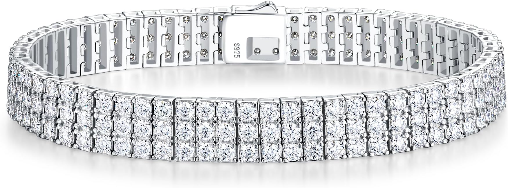 FANCIME Moissanite Tennis Bracelet 11.88 Carats 3-Row 925 Sterling Silver Tennis Bracelet 2.5 mm D Color VVS1 Round Cut Moissanite Bracelet for Women 7.5"