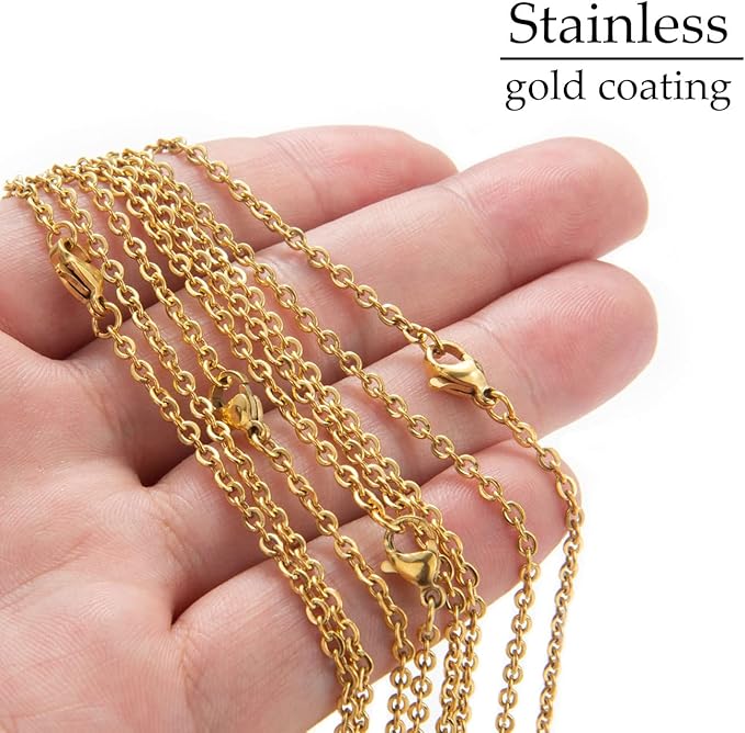 20 Pack Necklace Chains Gold Plated Stainless Steel Cable Chain Necklace Bulk for Jewelry Making, 18 Inches