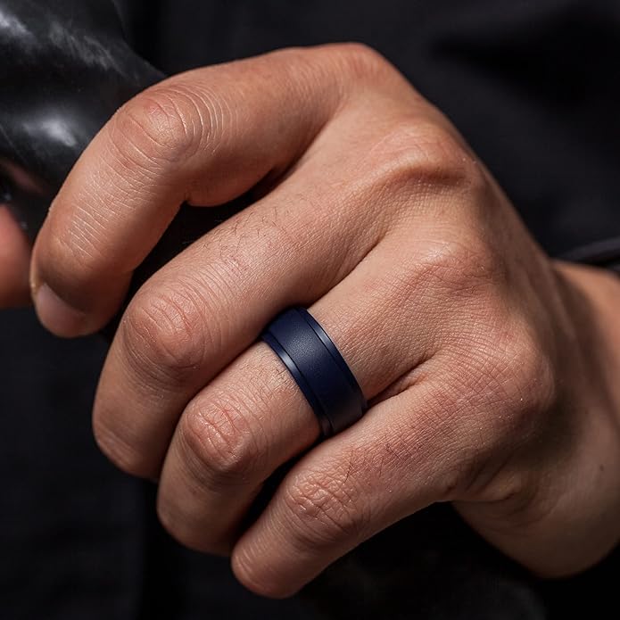 ThunderFit Silicone Rings for Men - 7 Rings / 4 Rings / 1 Ring Step Edge Rubber Wedding Bands 10mm Wide - 2.5mm Thick