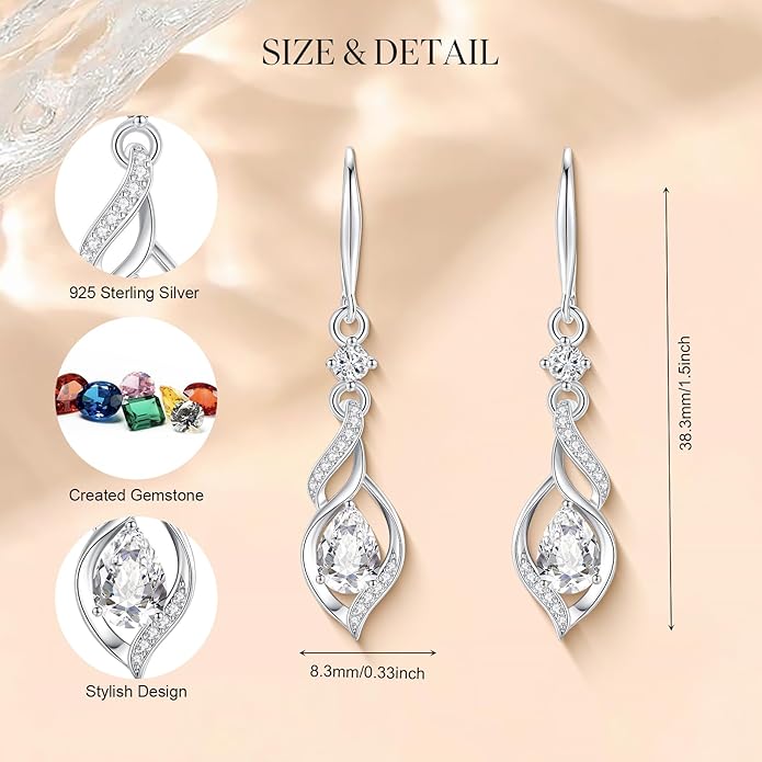 FANCIME Gift for Women Birthstone Dangle Earrings for Her Teardrop Birthstone Earrings S925 Sterling Silver infinity Love Birthday Gifts for Mom Women