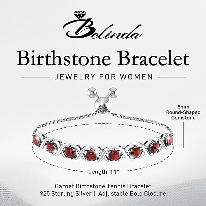 Birthstone Bangle Bracelet for Women Classic Beautiful 925 Sterling Silver Sparkling Gemstone XO Bolo Tennis Bracelet Fine Wrist Jewelry 4.2 Ct, 11"