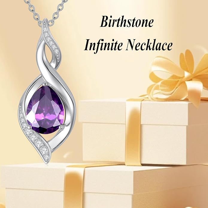 Birthstone Necklace for Women 925 Sterling Silver Infinity Love Jewelry Valentines Day Birthday Gifts for Her Mom Wife Girlfriend