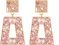 Rhinestone Rectangle Statement Earrings Colorful Crystal Geometric Drop Dangle Earrings for Women Prom Party
