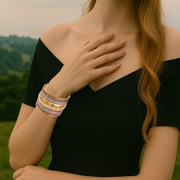 Touchstone Indian Bollywood Handcrafted Slip In Easy To Wear Stylish Wrist Enhancer Designer Broad Jewelry Cuff Bracelet For Women and Men.
