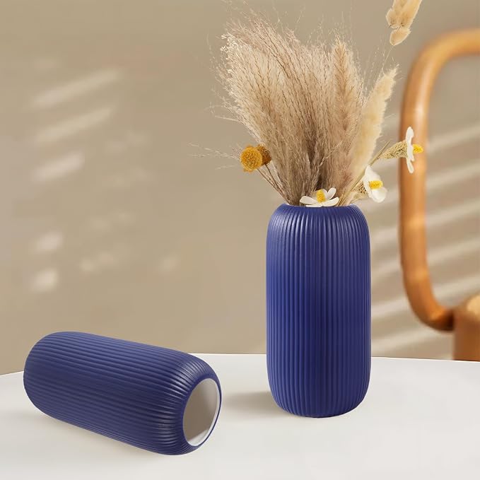 Ceramic Vase for Flowers – Modern Small Ribbed Textured Flower Vase for Home - Image 6