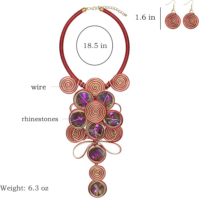 Statement African Necklace For Women African Jewelry Costume Earring Sets Tribal Fashion Colorful Big Rhinestone Crystal Pendent Collar Choker Bold Chunky Bib Handmade