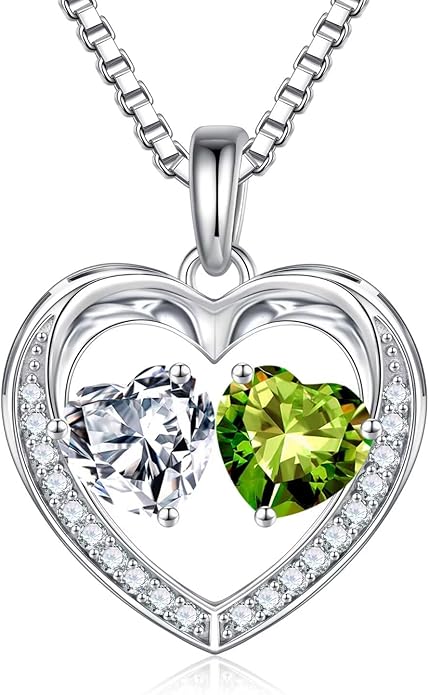 Iefil Valentines Day Gifts for Her - 925 Sterling Silver Heart Birthstone Necklace, Anniversary Birthday Gifts for Women Wife Girlfriend Mom Her