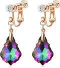Austrian Crystal Baroque Drop Clip On Dangle Earrings for Women Non Pierced 14K Rose Gold Plated Hypoallergenic Jewelry