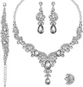 CSY Elegant Crystal Necklace Earrings Bracelet Ring Bridal Wedding Party Costume Jewelry Sets for Brides Women