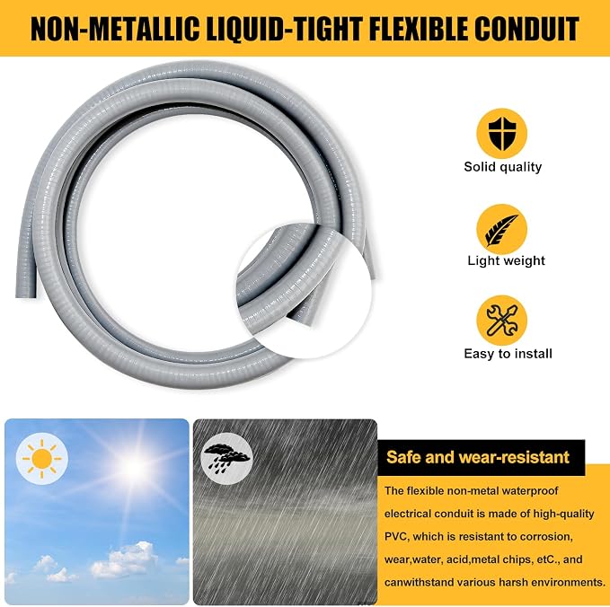 1/2 inch 6 Foot Liquid-Tight Conduit Kit, Flexible Non Metallic Electrical - Image 3
