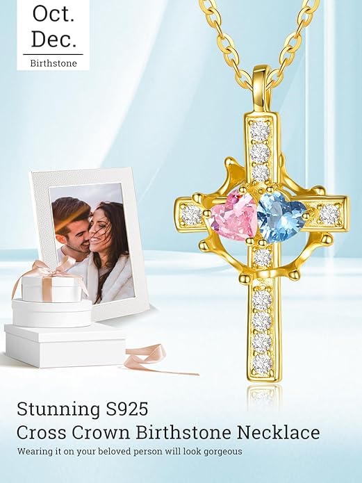 Valentine's Day Gifts for Wife 925 Sterling Silver Double Birthstone Pendant Necklaces I Love You for Always and Forever Necklace Anniversary Birthday Gifts for Wife Girlfriend Mom Her
