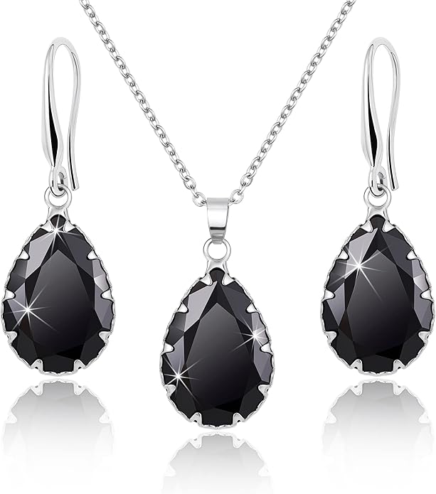 Linawe Crystal Jewelry Sets for Women, Imitation Diamond Pendant Necklace, Rhinestone Drop Dangle Earrings, Birthstone Cubic Zirconia Matching Wedding Jewelry, 14K Gold/Rose Gold/Silver Tones