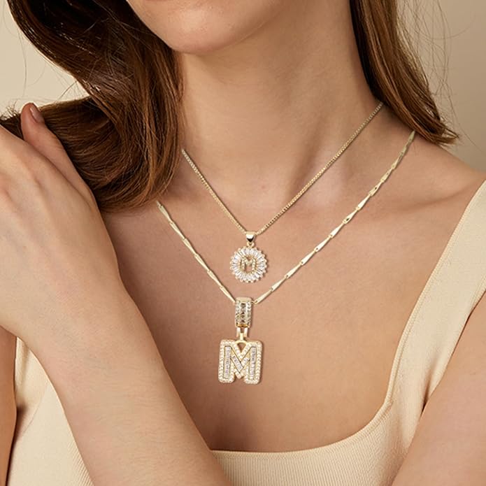 14K Gold Plated Alphabet Necklace Cubic Zirconia Letter Pendant, Personalized Name Jewelry Gift for Women, Customizable A-Z, Birthday/Mothers Day Gifts for Womens