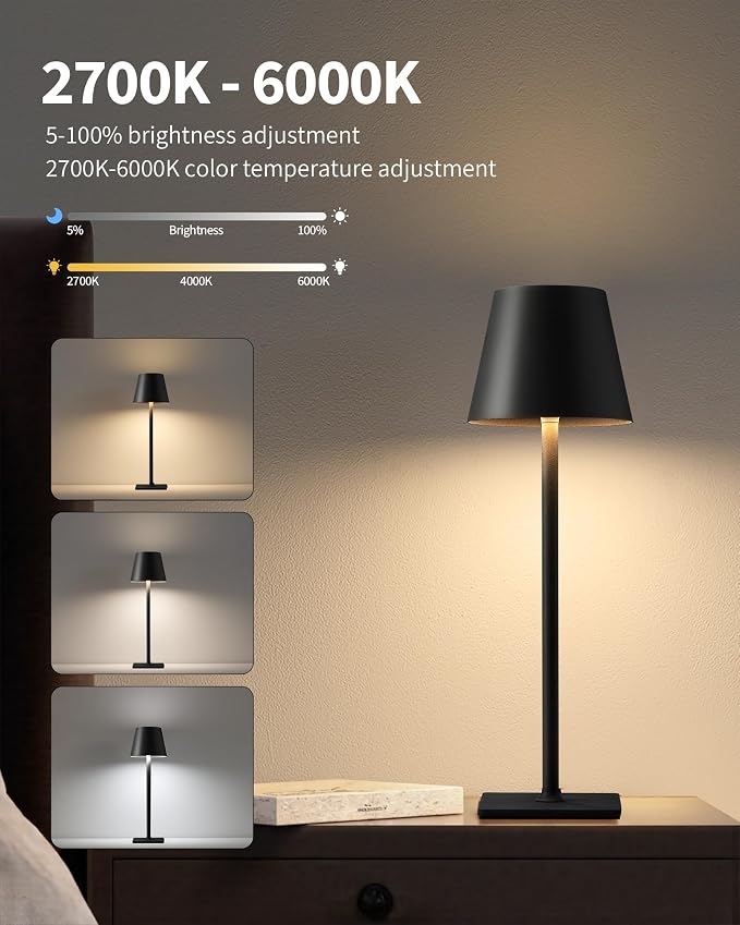 KDG 2 Pack Cordless Black Table Lamps, Rechargeable Portable LED Desk Lamps | - Image 7