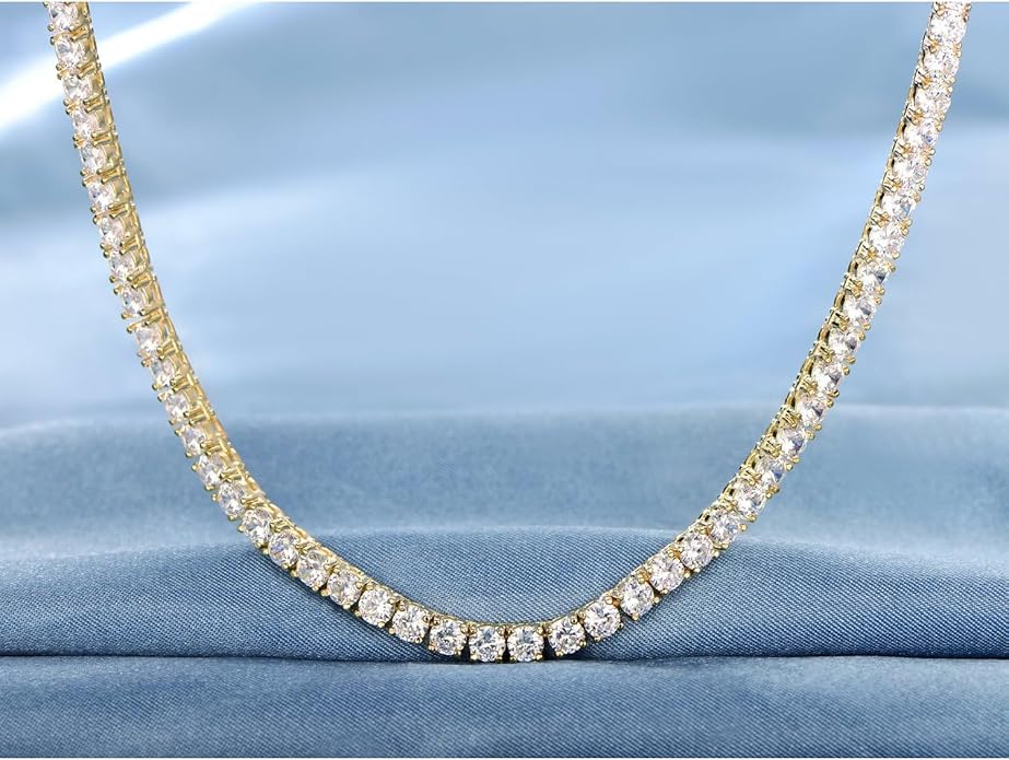 Gemsme 18K White Gold Plated Tennis Necklace/Bracelet/Earrings/Band Ring Sets Hypoallergenic Jewelry Pack of 4