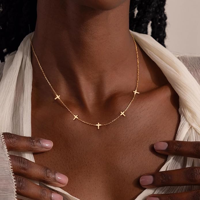 VRIUA Necklaces for Women - 14K Gold/Silver Plated Dainty Chain Necklace with Five Charms: Diamond, Bow, Snowflake, Cross, Flower, Clover, Butterfly, Heart, Star of David, and Star Trendy Jewelry