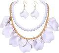 Flower Petal Necklace Earrings Set Layered Statement Beaded Jewelry Set for Women Summer Necklace Earrings