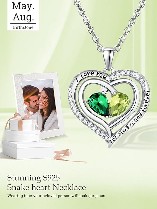 Valentine's Day Gifts for Wife 925 Sterling Silver Double Birthstone Pendant Necklaces I Love You for Always and Forever Necklace Anniversary Birthday Gifts for Wife Girlfriend Mom Her
