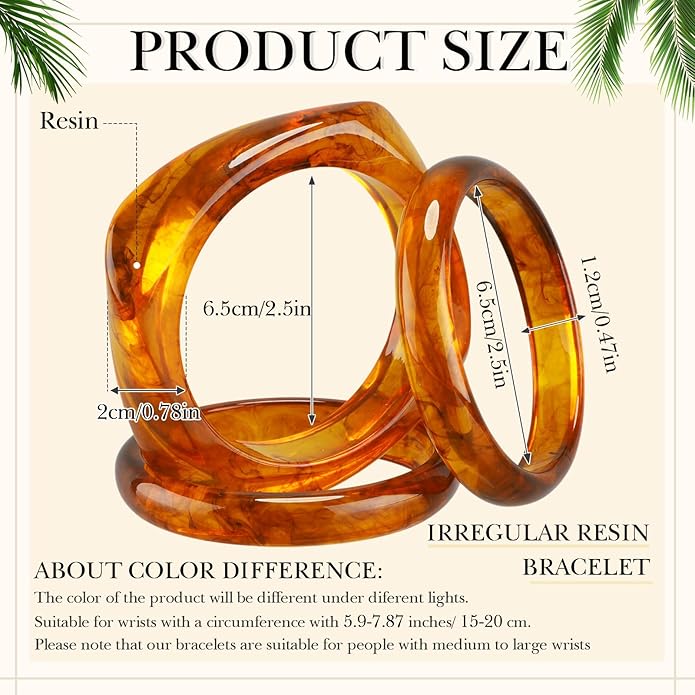 Tondiamo 3 Pcs Acrylic Resin Bracelets Chunky Bracelet for Women Irregular Geometric Wide Resin Bangle Thick Acetate Jewelry