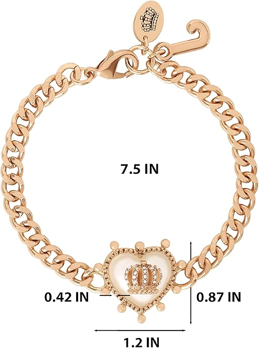 Juicy Couture Bracelet 7-7.5", Goldtone Heart Charm and Toggle Bracelets for Women, Juicy Jewelry