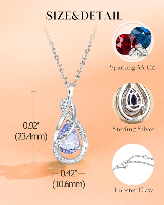 FANCIME TimelessTie Birthstone Necklace for Women White Gold Plated Sterling Silver Ribbon Design Jewelry Knot Pendant Fine Jewelry Gemstone Birthday Graduation Anniversary Valentines Day Gifts for Women Wife Mother Her