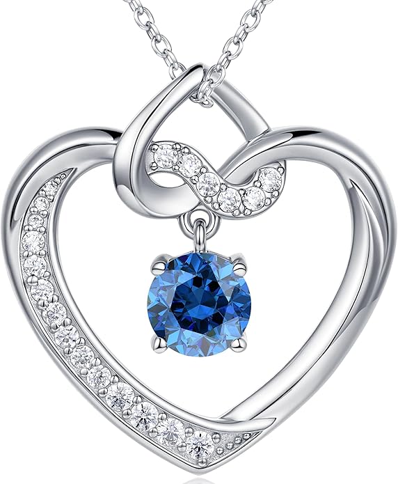 Heart Birthstone Necklaces Gifts for Women Wife, Jewelry for Women Wedding Anniversary Birthday Gifts for Wife Girlfriend Mom Christmas Valentines Gifts S925 Sterling Silver