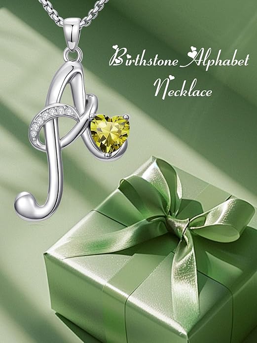 Valentines Day Gifts for Women Alphabet A to Z Initial Birthstone Pendant Necklaces for Women - 18k White Gold Plated Personalized Name Jewelry Valentine Mothers Day Birthday Gifts for Women Her Girlfriend
