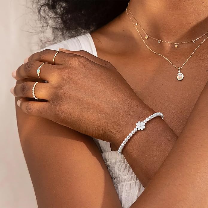Gold Bracelets for Women 14K Gold Beaded Bracelets Stackable Bracelets for Women Gold Charm Bracelet Non Tarnish Gold Jewelry for Women Trendy