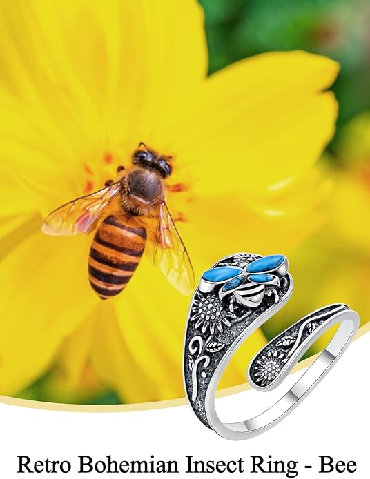 JKR Turquoise Spoon Rings for Women Sterling Silver Vintage Antique Thumb Ring Boho Jewelry Anniversary Birthday Gift for Wife Her Mom