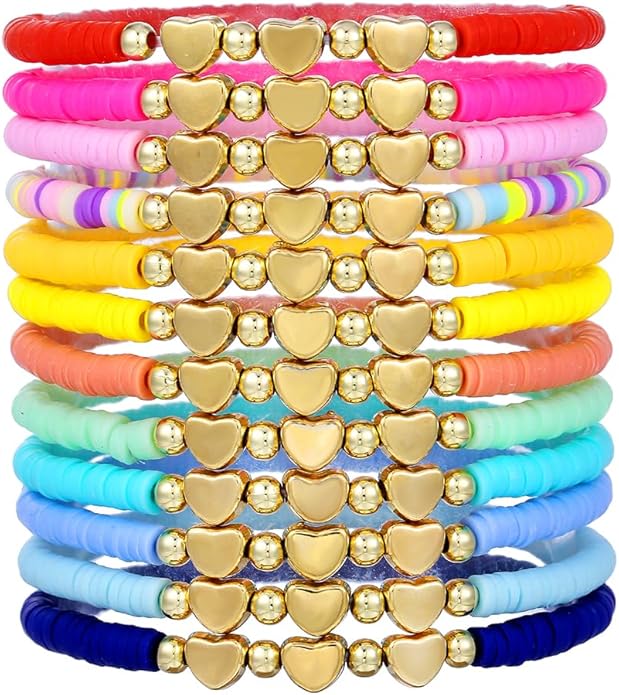 Friendship Bracelets Boho Stackable Bracelets for Women Surfer Heishi Clay Bead Bracelets Stretch Preppy Bracelets Colorful Boho Bracelets for Women
