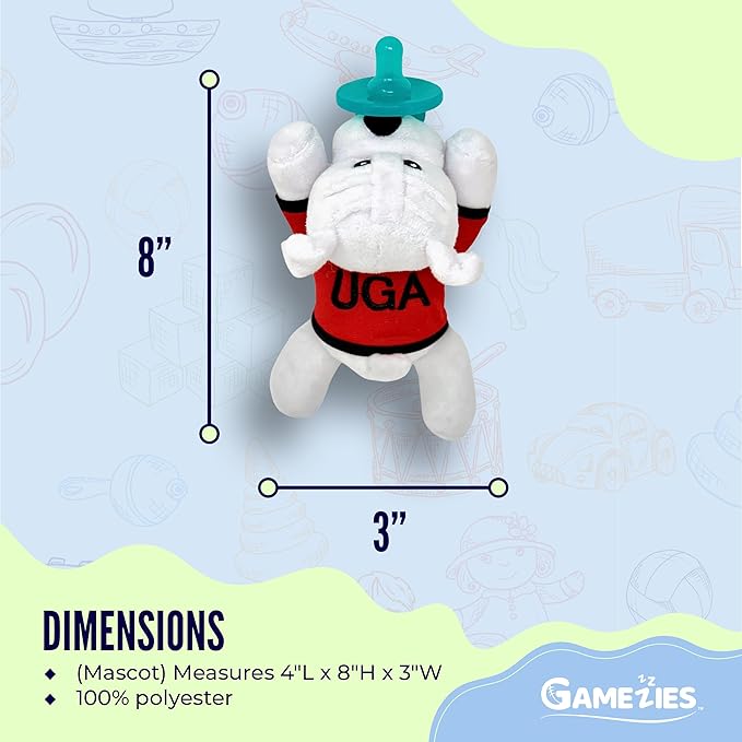 Gamezies Baby Boy and Girl Silicone University of Georgia Plush Pacifier with College Mascot Removable, Washable Plush Stuffed Toy, Collegiately Licensed, CPSIA Tested, BPA-Free 0-6 Months