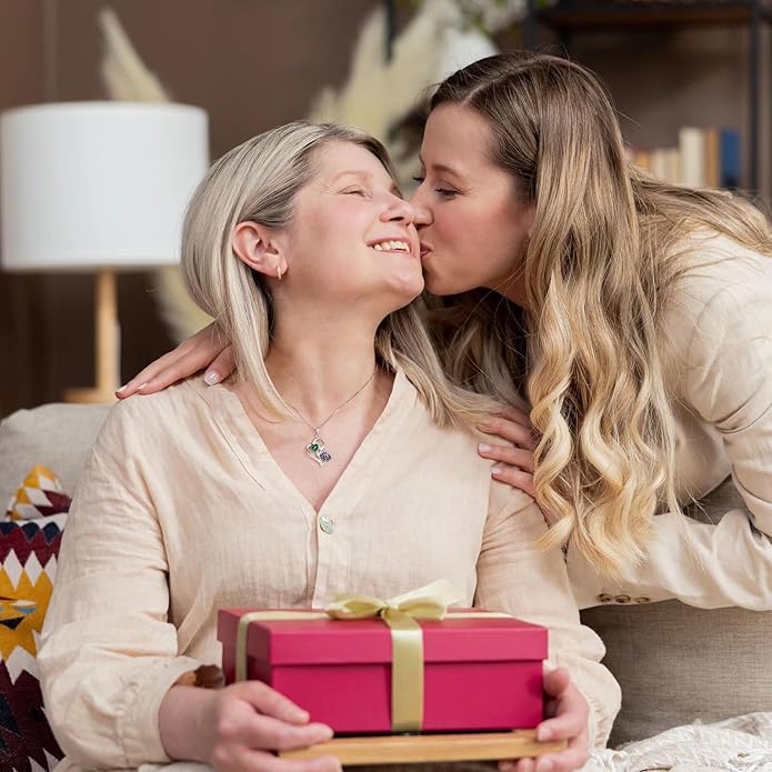 Iefil Valentines Day Gifts for Her - 925 Sterling Silver Double Birthstone Necklace, Heart Necklaces for Women, Anniversary Birthday Gifts, Personalized Jewelry Gift for Wife Mom Girlfriend