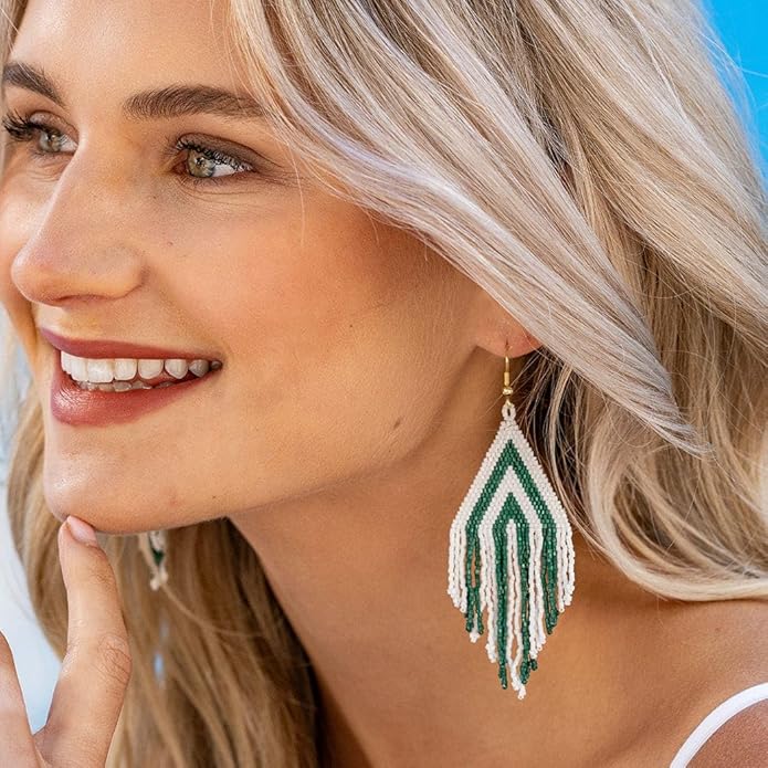 INK+ALLOY Game Day Earrings for Women, Luxe Beaded Fringe Earrings for Football Gameday Outfits, Handmade Jewelry for College Students, Team Gifts, Teachers, Football Moms