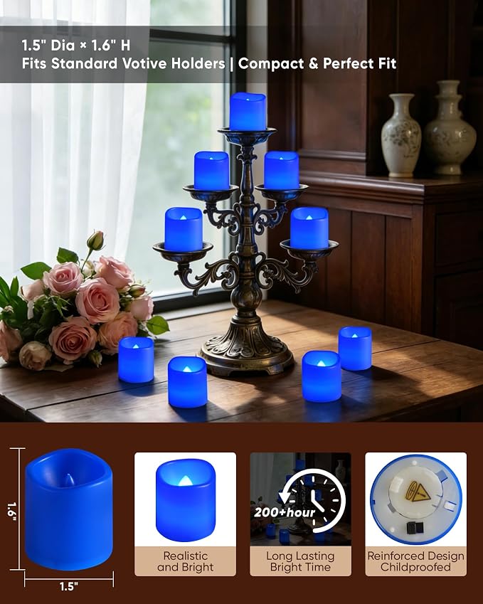 Homemory 12 Pack Blue Flameless Flickering LED Votive Tealights Candles | - Image 2