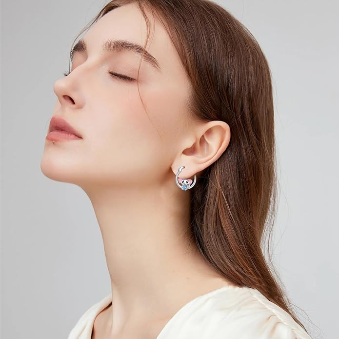 JUSTKIDSTOY Hypoallergenic Panda/Unicorn/Hummingbird/Dolphin Hoop Earrings for Women 925 Sterling Silver Animal Huggie Hoop Earrings Jewelry Gifts for Sensitive Ears