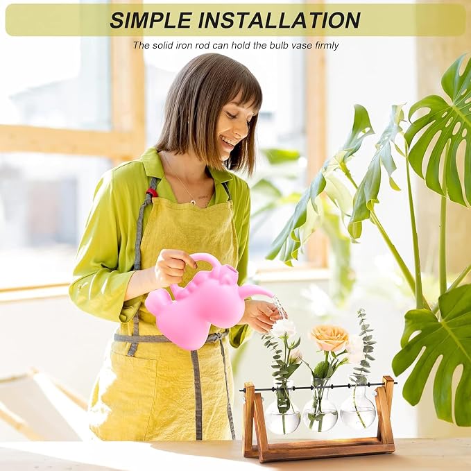 XXXFLOWER Plant Terrarium with Wooden Stand, Air Planter Bulb Glass Vase Metal - Image 3
